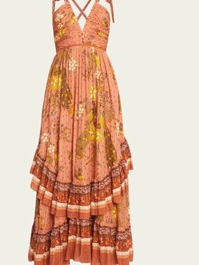 Boho Peach Floral Maxi Dress